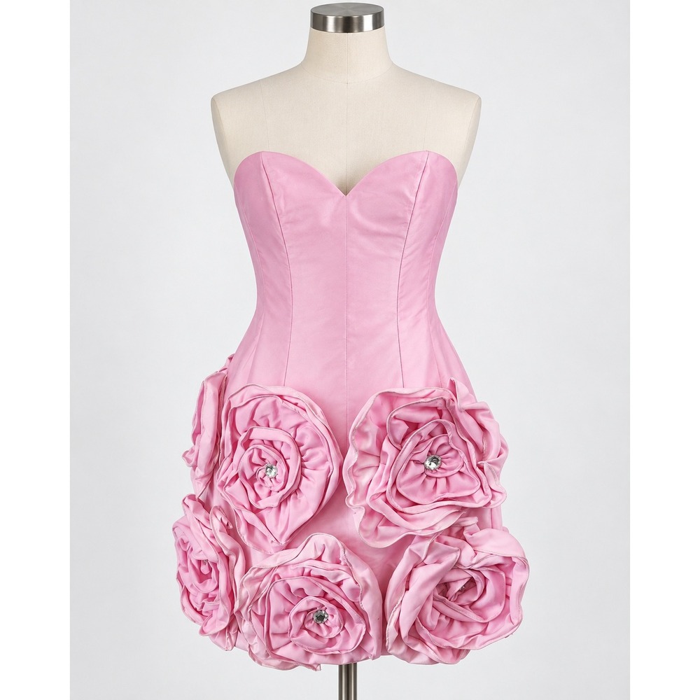 Sherri Hill Pink Strapless Rosette Mini Dress, 3D Floral Homecoming Size 0